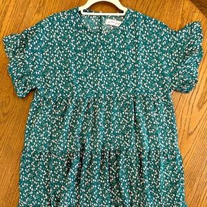 Green, floral babydoll dress